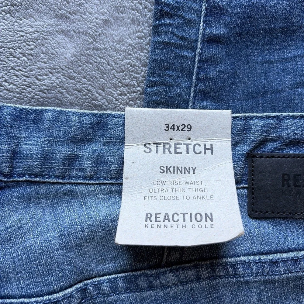 Kenneth Cole Jeans Men's Size 34x29 Skinny Blue Denim Comfort Stretch Zip - NWT